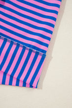 Load image into Gallery viewer, Blue Stripe Patchwork Exposed Seam Drop Shoulder Oversized Top
