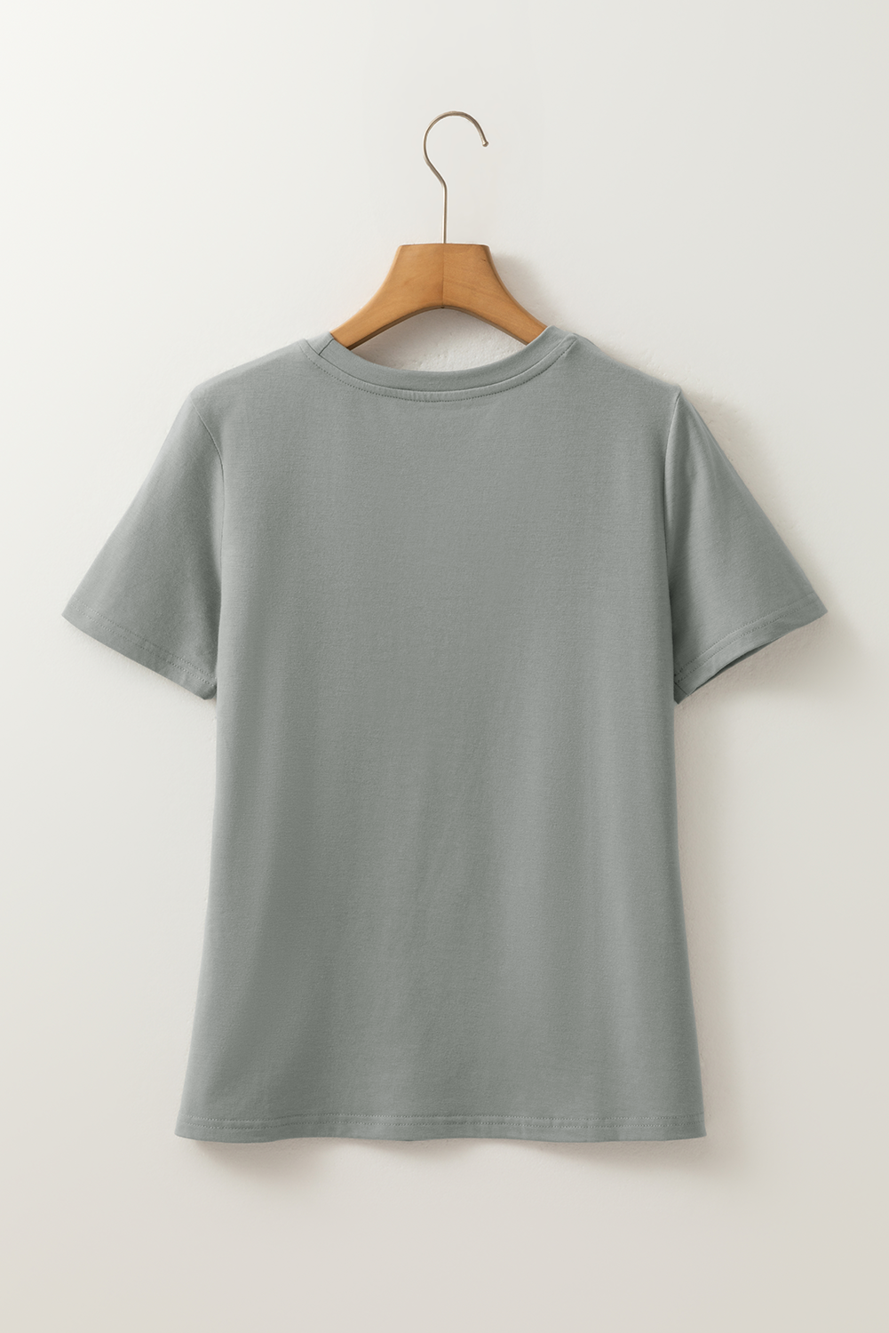 Medium Grey Solid Color Toothpick Stripe Round Neck T Shirt