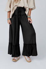 Load image into Gallery viewer, Khaki Frilled Drawstring High Waist Wide Leg Pants
