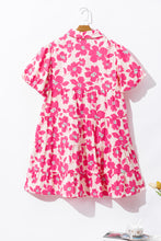 Load image into Gallery viewer, Pink Floral Tiered Puff Sleeve Mini Shirt Dress
