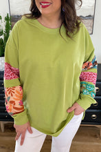 Load image into Gallery viewer, Green Plus Size Printed Patchwork Sleeve Split Sweatshirt
