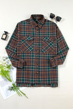 Load image into Gallery viewer, Brown Plaid Print Chest Pockets Buttoned Shirt Jacket
