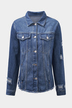 Load image into Gallery viewer, Sky Blue Lapel Distressed Raw Hem Buttons Denim Jacket
