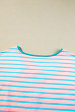 Load image into Gallery viewer, Pink Stripe Contrast Trim Half Zip Short Sleeve Top
