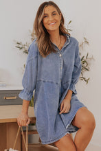 Load image into Gallery viewer, Gray Buttoned Long Sleeve Denim Mini Dress
