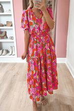 Load image into Gallery viewer, Pink Floral Short Sleeve Smocked Waist Maxi Dress
