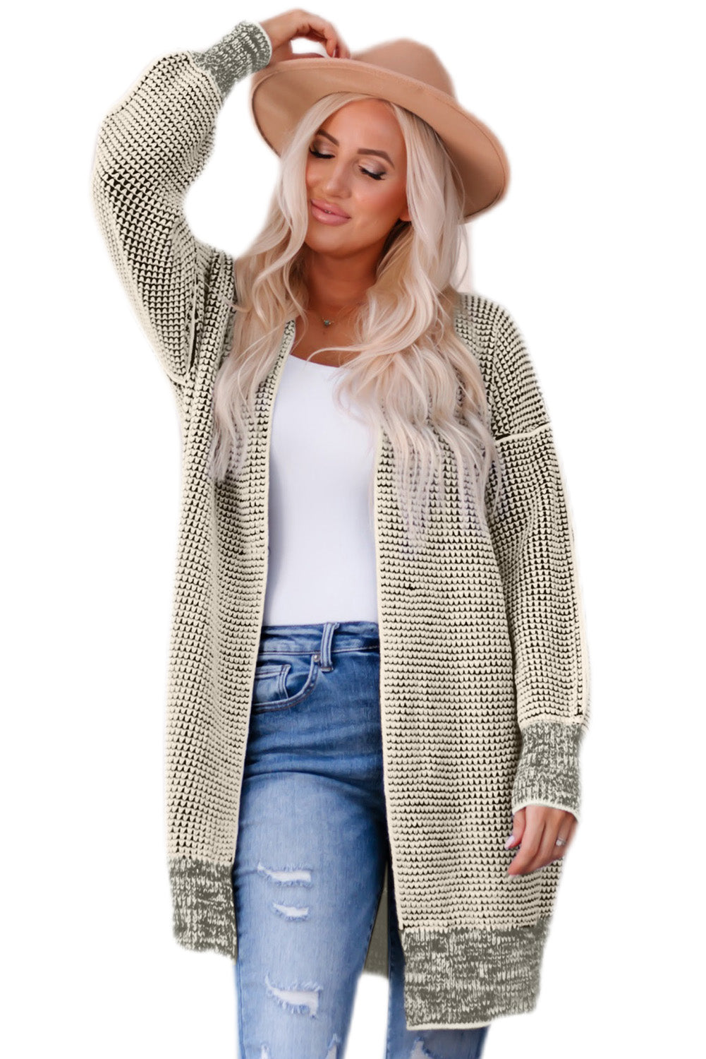 Yellow Plaid Knitted Long Open Front Cardigan