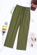 Load image into Gallery viewer, Blue Drawstring Elastic Waist Pockets Long Straight Legs Pants
