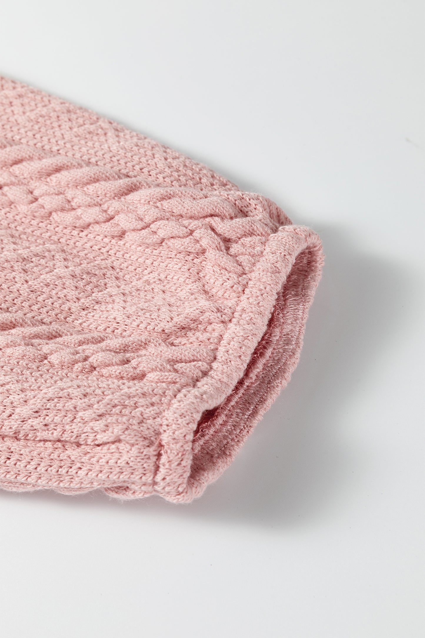 Gossamer Pink Cable Knit V Neck Cardigan Shorts Set