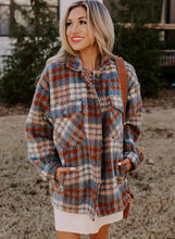 Load image into Gallery viewer, Cinnamon Plaid Print Chest Pockets Turn Down Collar Shacket
