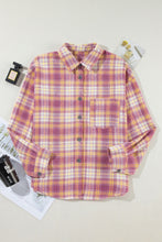 Load image into Gallery viewer, Pink Plaid Print Chest Pocket Long Sleeve Shacket
