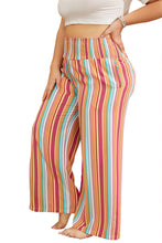 Load image into Gallery viewer, Orange Stripe Plus Size Boho Smocked Waist Loose Pants
