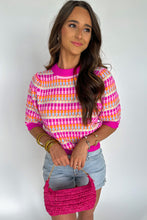 Load image into Gallery viewer, Red Striped Knitted Short Sleeve Sweater Top
