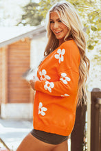 Load image into Gallery viewer, Orange Floral Print Knitted Open Front Loose Cardigan
