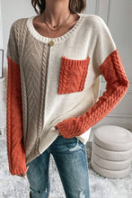 Load image into Gallery viewer, Gold Flame Colorblock Patched Pocket Drop Shoulder Sweater
