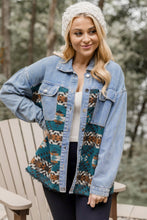 Load image into Gallery viewer, Blue Aztec Printed Denim Jacket
