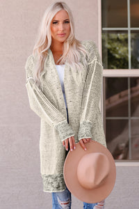 Yellow Plaid Knitted Long Open Front Cardigan