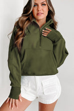 Load image into Gallery viewer, Sea Green Fleece Lined Zip Up Stand Collar Thumbhole Sleeve Sweatshirt
