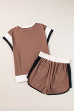 Load image into Gallery viewer, Rose Red Contrast Trim Cap Sleeve Tee Shorts Set
