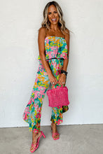 Load image into Gallery viewer, Red Mix Tropical Print Strapless Ruffled Jumpsuit
