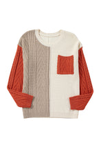 Load image into Gallery viewer, Gold Flame Colorblock Patched Pocket Drop Shoulder Sweater
