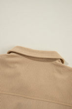 Load image into Gallery viewer, Light French Beige Solid Frilled Flap Pocket Button Up Corduroy Shacket
