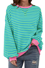 Load image into Gallery viewer, Sky Blue Stripe Oversized Contrast Trim Pullover Sweatshirt
