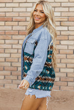 Load image into Gallery viewer, Blue Aztec Printed Denim Jacket
