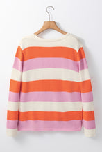 Load image into Gallery viewer, Orange Stripe Colorblock V Neck Casual Sweater
