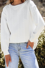 Load image into Gallery viewer, White Cable Textured Long Sleeve Round Neck Top
