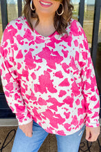 Load image into Gallery viewer, Rose Animal Print Long Sleeve V Neck Plus Size Top
