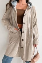 Load image into Gallery viewer, Beige Oversized Corduroy Contrast Hooded Shacket
