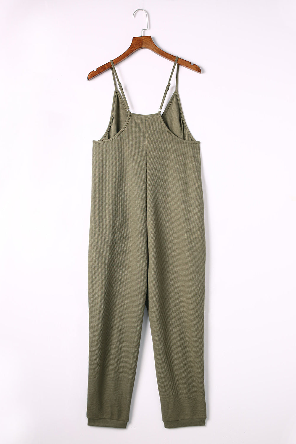 Green Textured Sleeveless V-Neck Pocketed Casual Jumpsuit