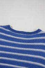 Load image into Gallery viewer, Sky Blue Stripe Drop Shoulder Casual Sweater
