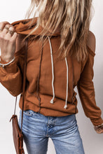 Load image into Gallery viewer, Cinnamon Exposed Seam Cold Shoulder Drawstring Hoodie
