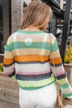 Load image into Gallery viewer, Green Colorblock Patchwork Knit Crochet Eyelet Sweater
