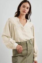 Load image into Gallery viewer, White Solid Color Lantern Sleeve Notched V Neck Blouse
