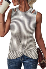 Load image into Gallery viewer, Gray Striped Cutout Twist Front Tank Top
