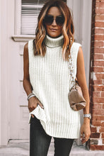 Load image into Gallery viewer, White Turtleneck Knitted Slit Hem Sweater Vest
