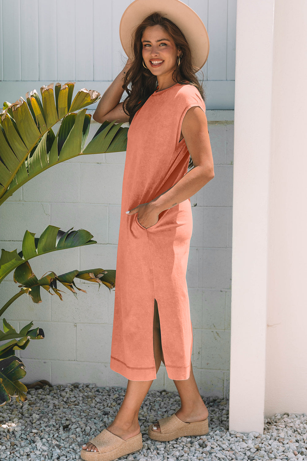 Carrot Mineral Wash Pocketed T-shirt Long Dress