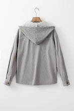 Load image into Gallery viewer, Light Grey Hooded Drawstring Pockets Corduroy Shacket
