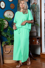 Load image into Gallery viewer, Mint Green Textured Batwing Sleeve Tee Wide Leg Pants Plus Size Set
