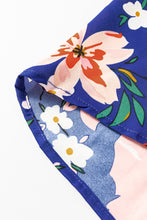 Load image into Gallery viewer, Blue Floral Printed Split V Neck Puff Sleeve Blouse
