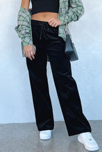 Load image into Gallery viewer, Black Solid Drawstring Waist Wide Leg Pants
