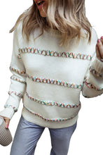 Load image into Gallery viewer, White Colorful Crossed Stitch Drop Shoulder Sweater
