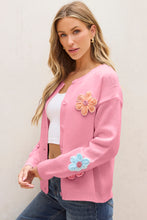 Load image into Gallery viewer, Pink Cute Knitted Floral Pattern Button Up Cardigan
