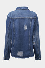 Load image into Gallery viewer, Sky Blue Lapel Distressed Raw Hem Buttons Denim Jacket
