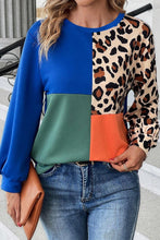 Load image into Gallery viewer, Dark Blue Leopard Print Colorblock Long Sleeve Top
