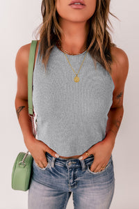 Black Rib Knit Crew Neck Sleeveless Crop Top