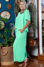 Load image into Gallery viewer, Mint Green Textured Batwing Sleeve Tee Wide Leg Pants Plus Size Set
